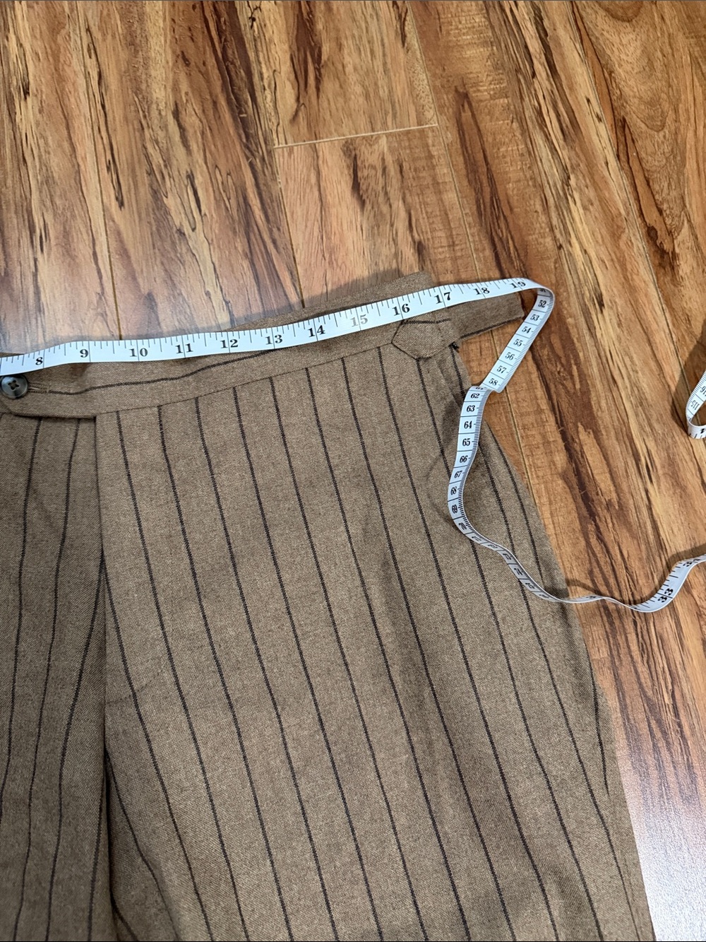 Harry Rosen Men's Tailored Brown Pinstripe Suit with Belted Waist - Picture 7 of 8